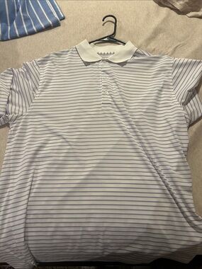 Men's White Polo Shirt with Light Lavender Stripes